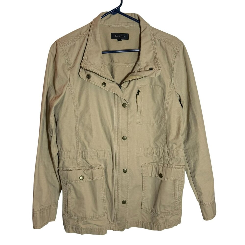 Talbots Women's Utility Jacket 100% Cotton Beige Safari Style, Medium